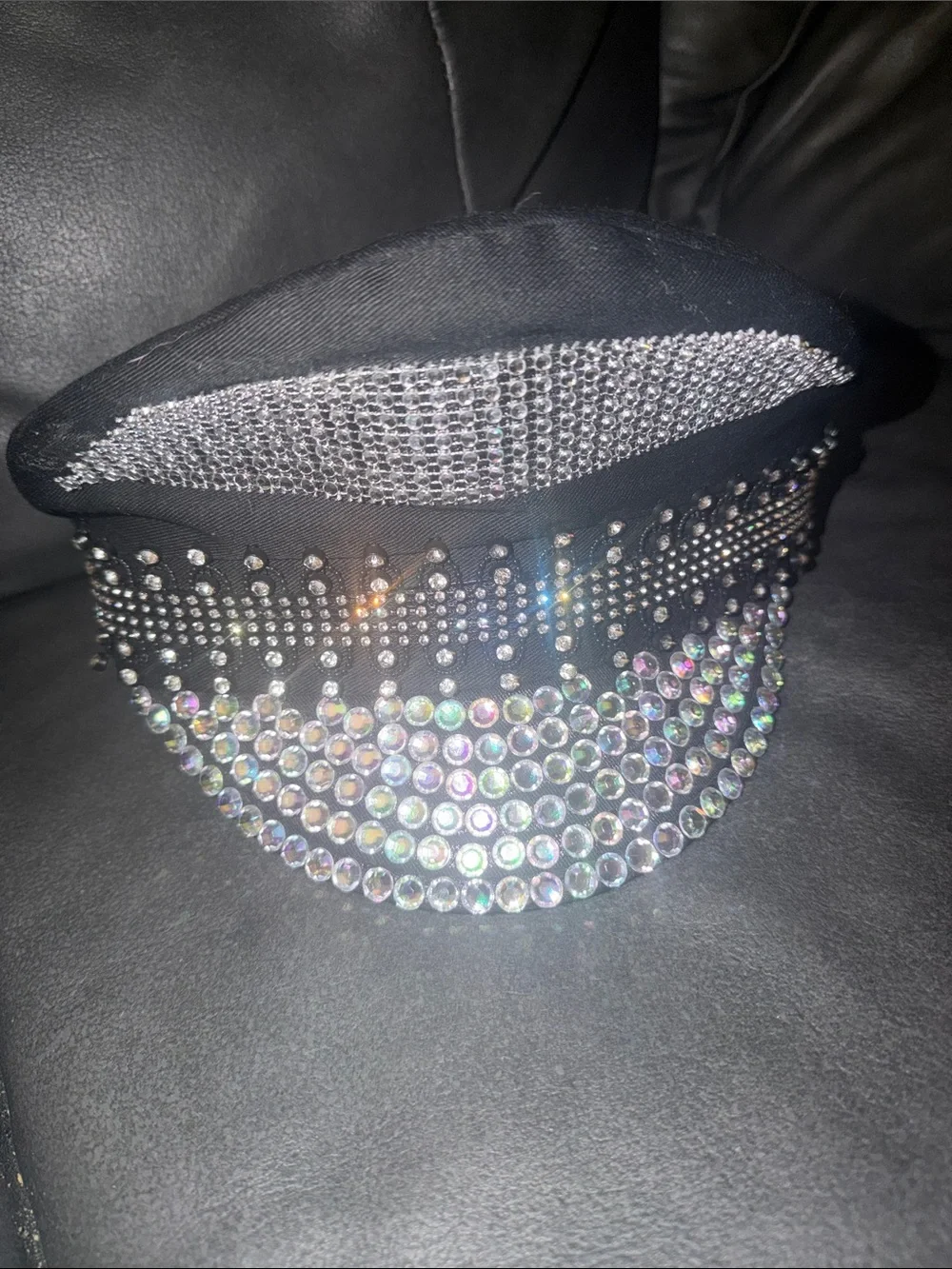 Black Rhinestone Military-Style Women's Cap